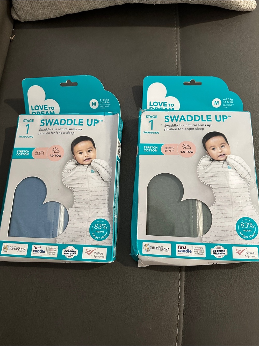 Love To Dream Swaddle Up Bag Stage 1 Swaddling Medium Sealed Blue & Dark Sage